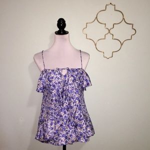 Banana Republic blue floral print ruffle tank top